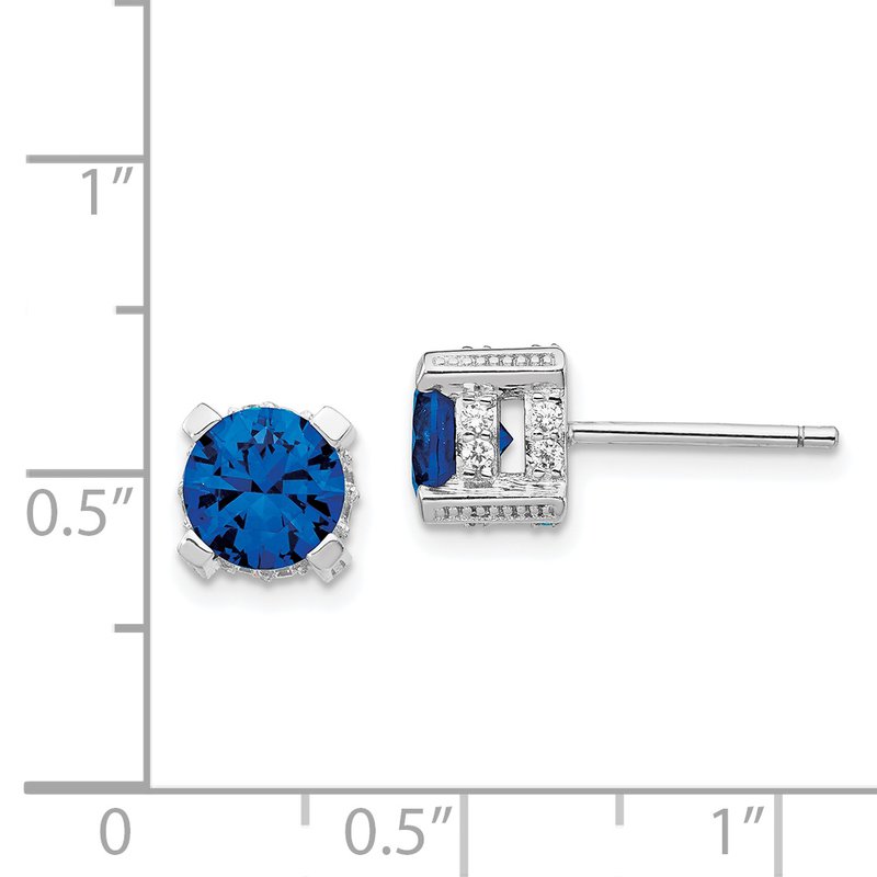 Sterling Silver Rhodium-plated Brilliant-cut Lab Created Dark Blue Spinel and Brilliant-cut White CZ Stud Post Earrings