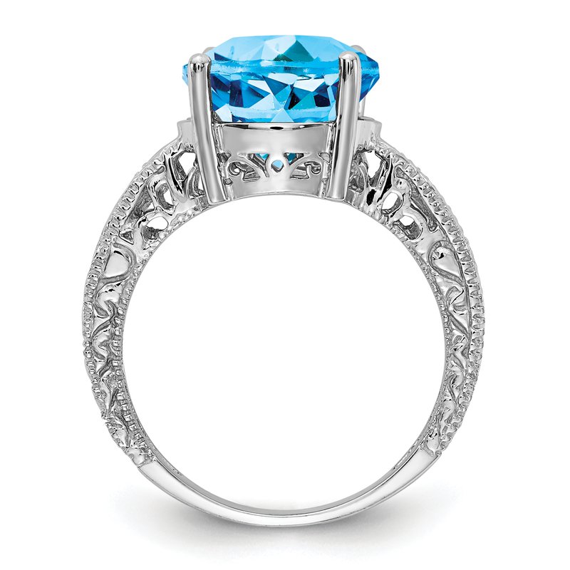 14k White Gold 12x10mm Oval Blue Topaz A Diamond ring
