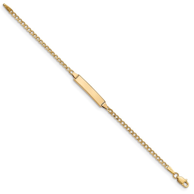 14k Polished Semi-Solid Chain/Solid Plate Cuban Link 20x4.5mm Plate 5.5 inch Baby/Child ID Bracelet