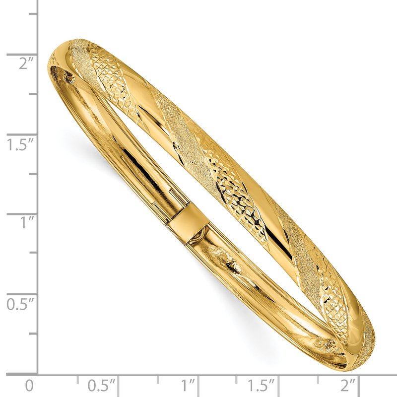 14k Polished Textured and Diamond-cut Twist Pattern 6.20mm Flexible Oval Bangle Bracelet