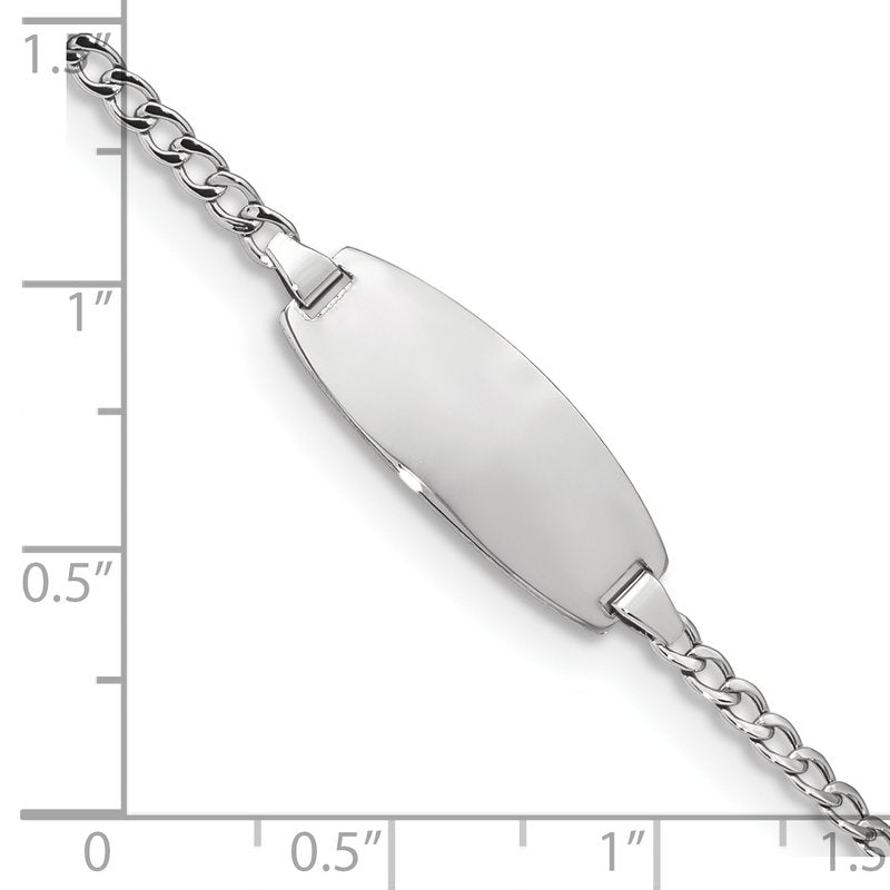 14k White Gold Polished Semi-Solid Chain/Solid Plate Curb Link Oval 18.5x8.5mm Plate 5.5 inch Baby/Child ID Bracelet