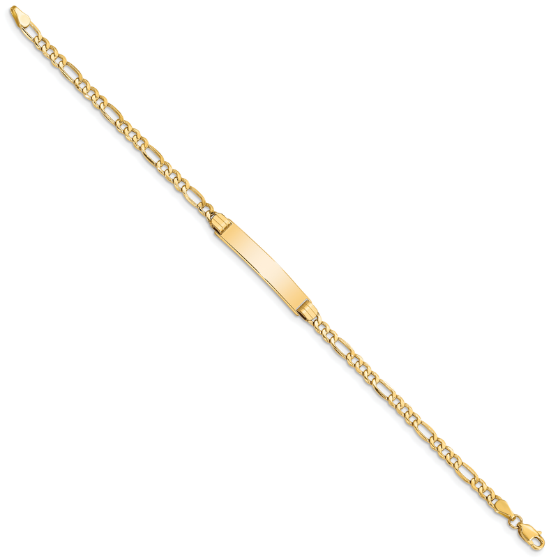 14k Polished Semi-Solid Chain/Solid Plate Figaro Link 25.5x5mm Plate 7 inch ID Bracelet