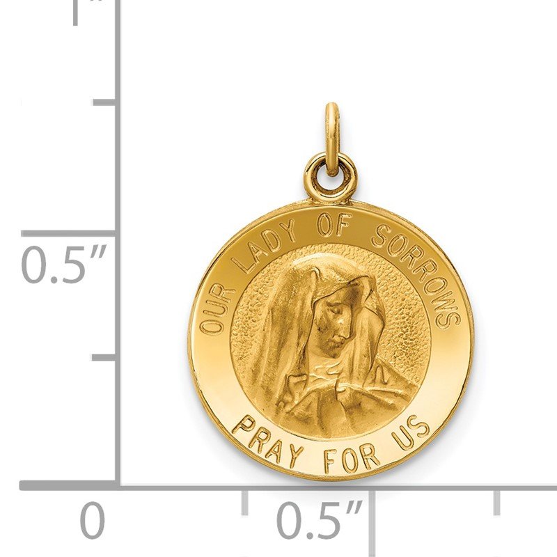 14k Polished and Satin Solid Our Lady of Sorrows Medal Round Charm