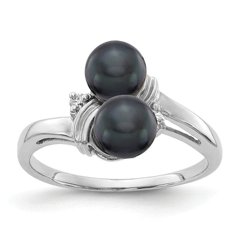 14k White Gold 5.5mm Black FW Cultured Pearl VS Diamond ring