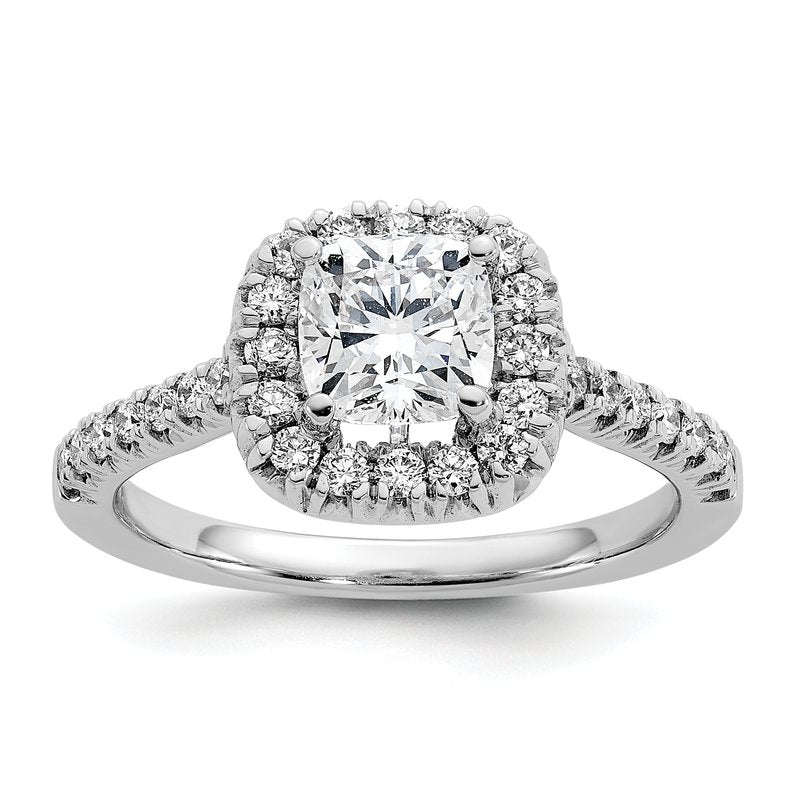 14K White Gold 3/8 carat Lab Grown Diamond VS+ F+ Semi-Mount Cushion Halo Engagement Ring