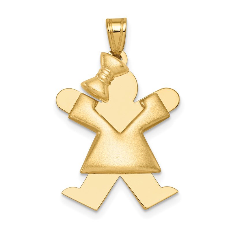 14k The Kids Puffed Girl with Bow on Left Engravable Joy Charm