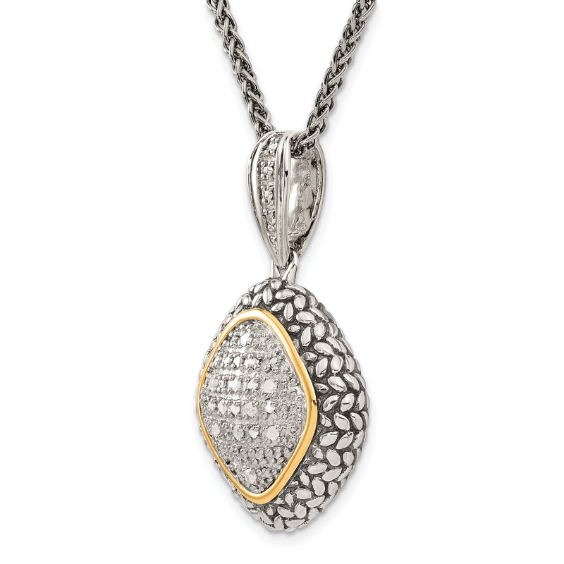 Sterling Silver with 14K Accent 18 Inch Antiqued Diamond Necklace