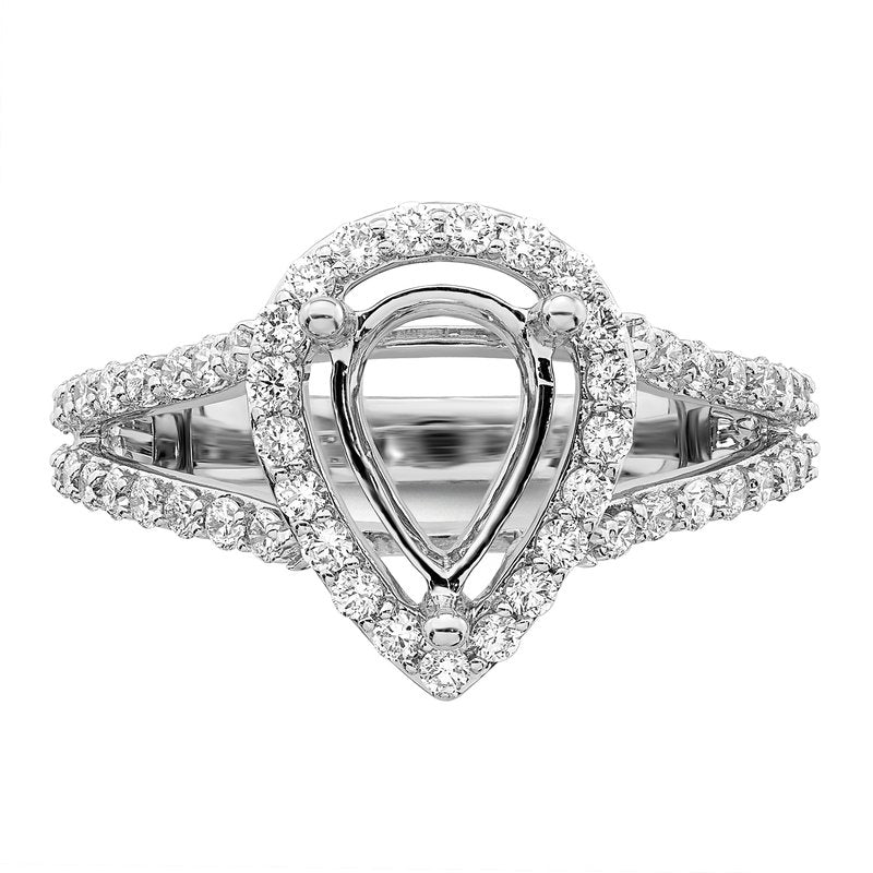 14K White Gold 5/8 carat Lab Grown Diamond VS/SI  D E F  Semi Mount Pear Halo Engagement Ring