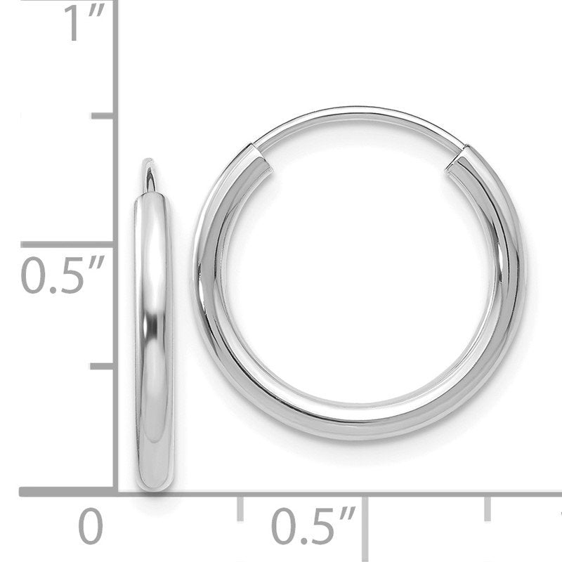 14k White Gold 2x17mm Polished Round Endless Tube Hoop Earrings