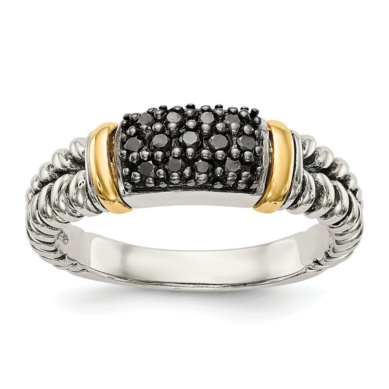 Sterling Silver with 14K Accent Antiqued Black Diamond Ring
