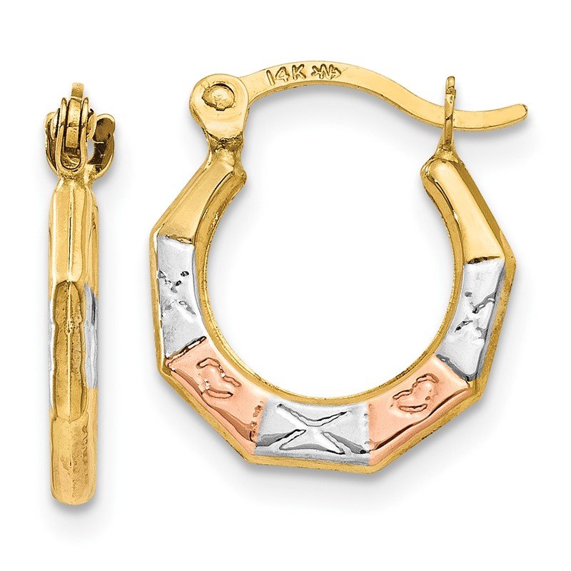 14K &amp; White and Rose Rhodium Hoop Earrings