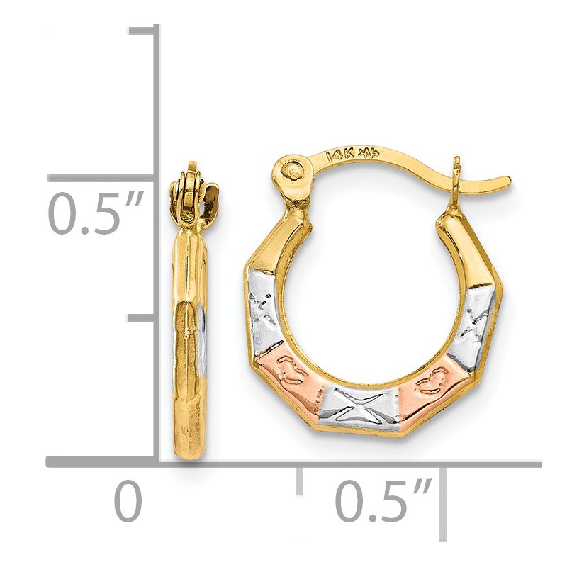 14K &amp; White and Rose Rhodium Hoop Earrings