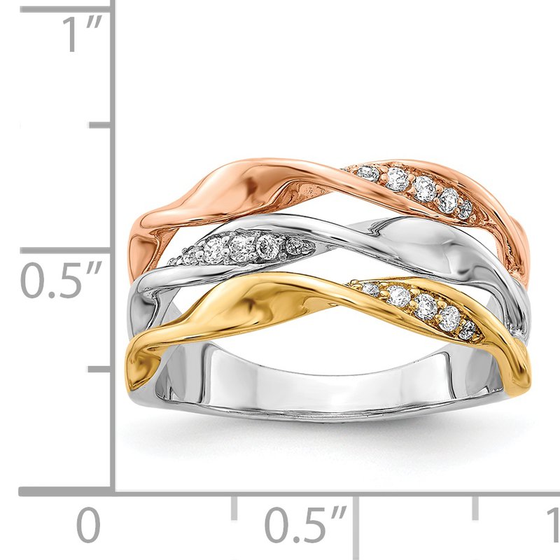 14k Tri-color Diamond Fancy Triple Twist Ring