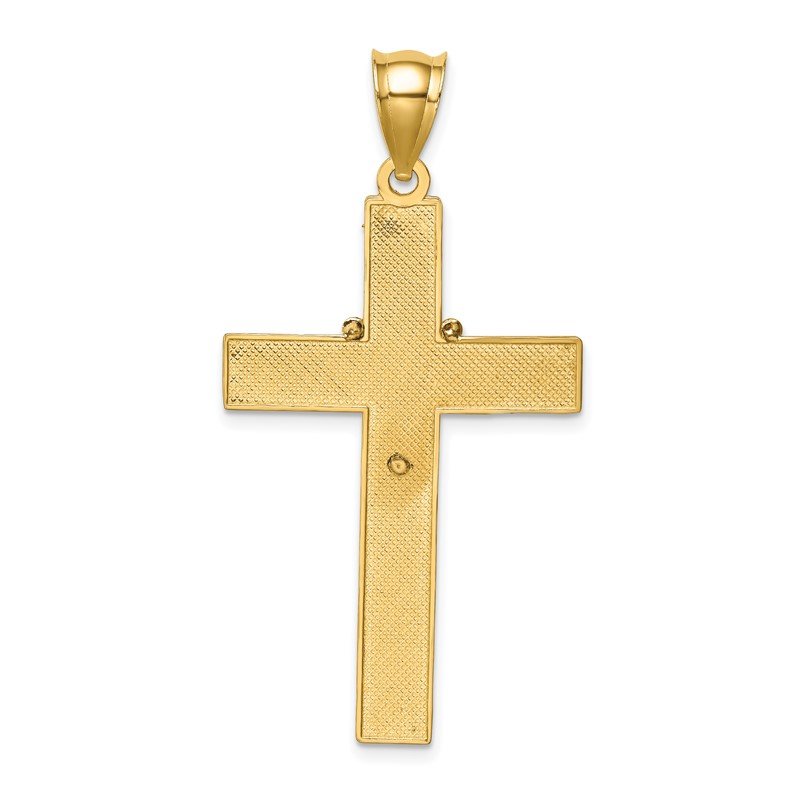 14K and White Rhodium Solid Cross with Rosary Pendant