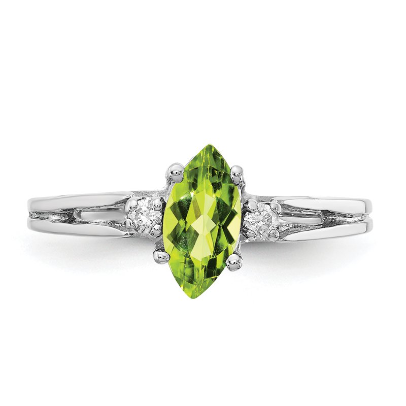 14k White Gold 8x4mm Marquise Peridot VS Diamond ring