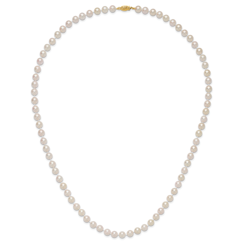 14k 7-8mm White Round Akoya Saltwater Cultured Pearl 16 inch Necklace