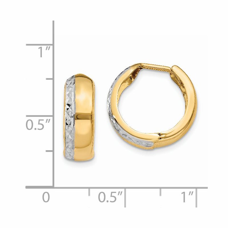 14k w/Rhodium Textured Hinged Hoop Earrings