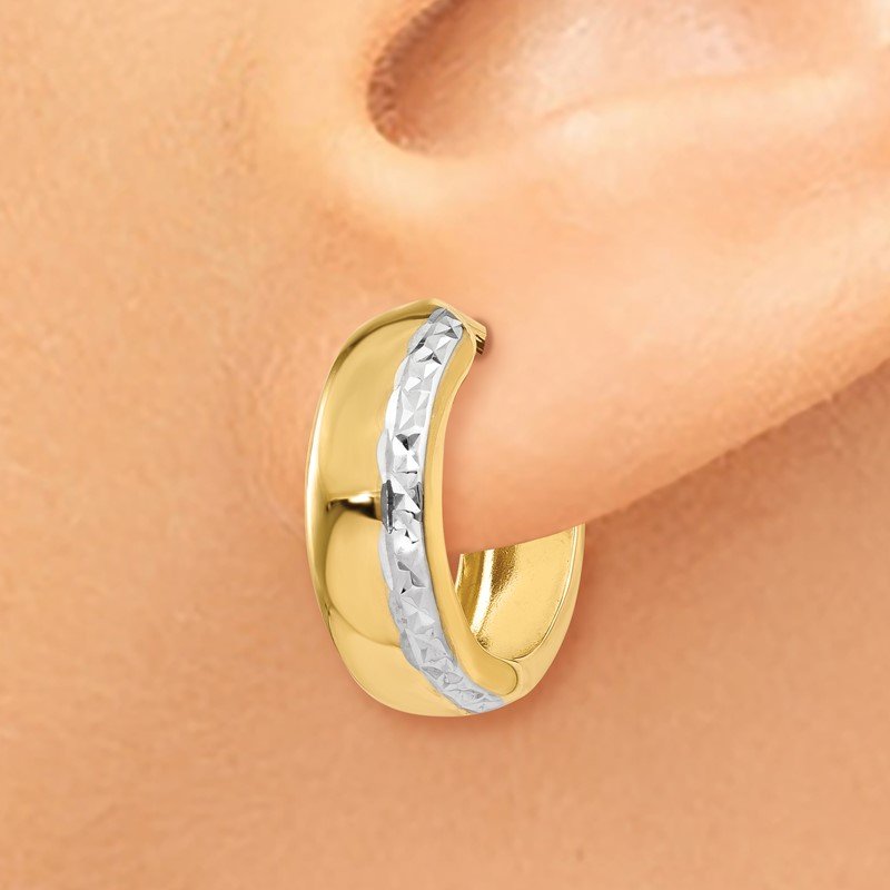 14k w/Rhodium Textured Hinged Hoop Earrings