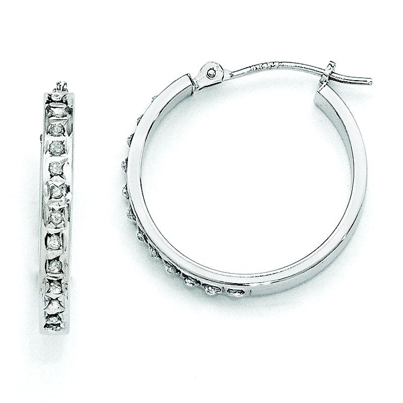14k White Gold Diamond Fascination Round Hinged Hoop Earrings