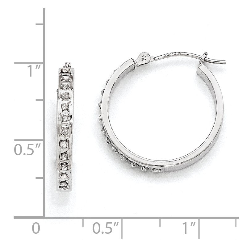 14k White Gold Diamond Fascination Round Hinged Hoop Earrings