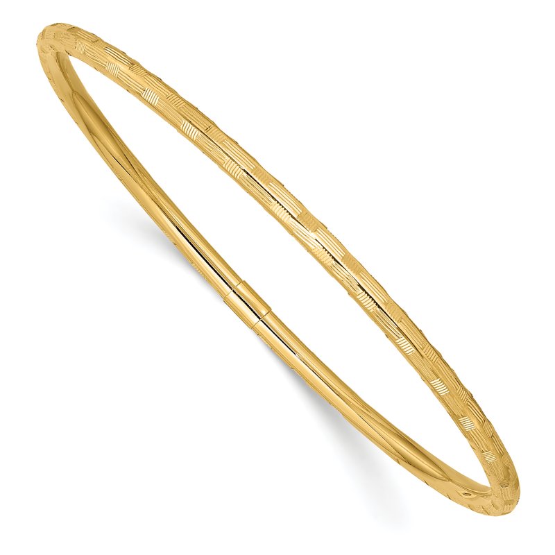 14k Polished Diamond-cut 3.00mm Slip-on Round Bangle Bracelet
