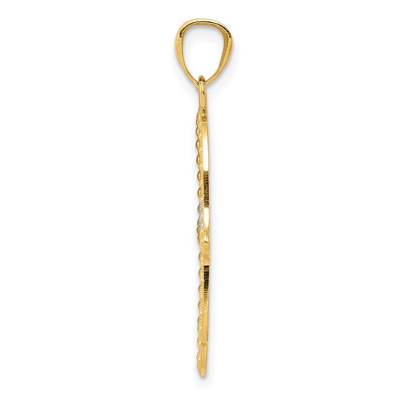 14K and White Rhodium Textured Hamsa and Evil Eye Pendant
