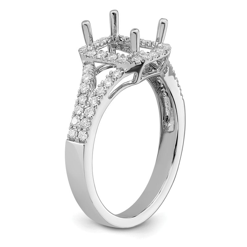 14K White Gold 3/8 carat Lab Grown Diamond VS+ F+ Semi-Mount Emerald Halo Engagement Ring