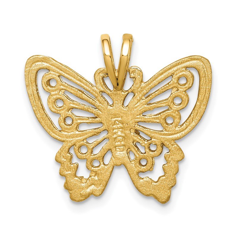 14K Brushed and  Diamond-cut Butterfly Pendant