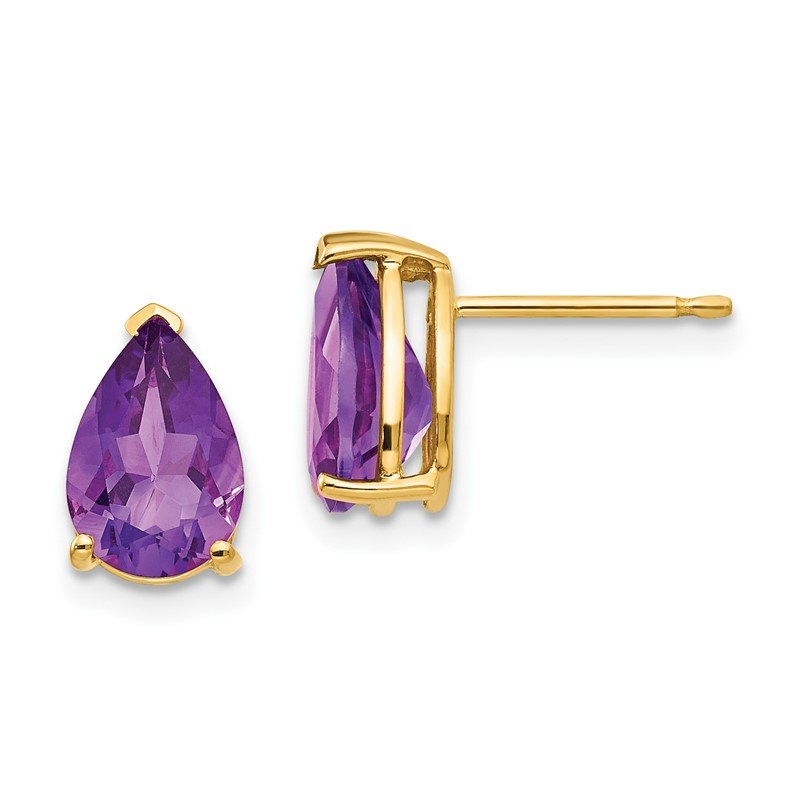 14k 9x6mm Pear Amethyst Post Earrings
