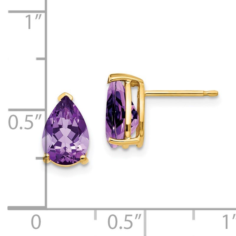 14k 9x6mm Pear Amethyst Post Earrings