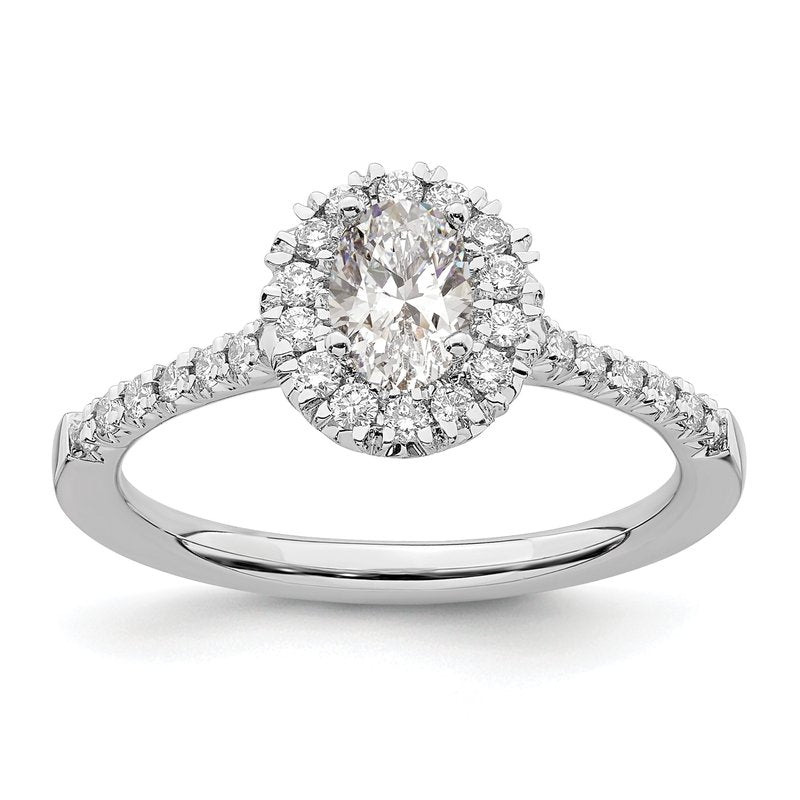 14K White Gold 1/3 carat Lab Grown Diamond VS+ F+ Semi-Mount Oval Halo Engagement Ring