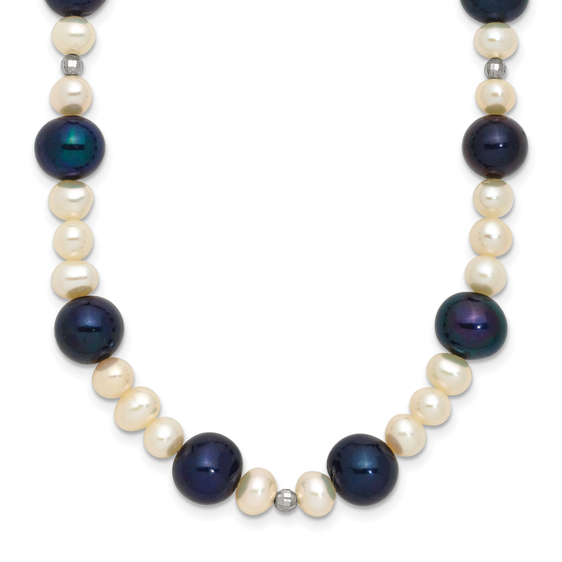 14k White Gold Black and White Semi-Round Freshwater Cultured and Mirror Bead 18 inch Necklace