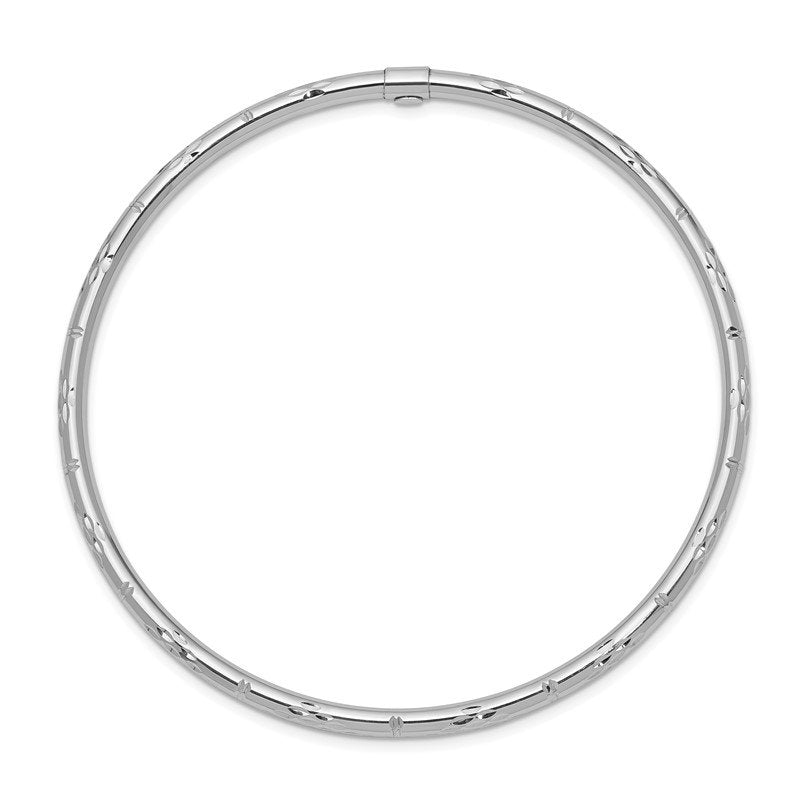 14k White Gold Polished Diamond-cut 3.00mm Slip-on Round Bangle Bracelet