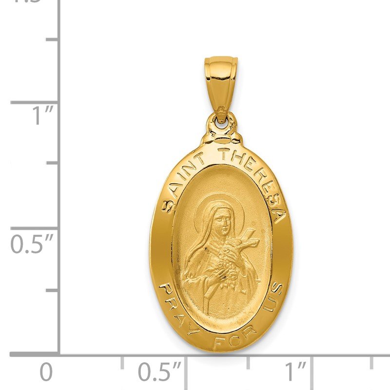 14k Polished and Satin Solid St Theresa Medal Oval Pendant