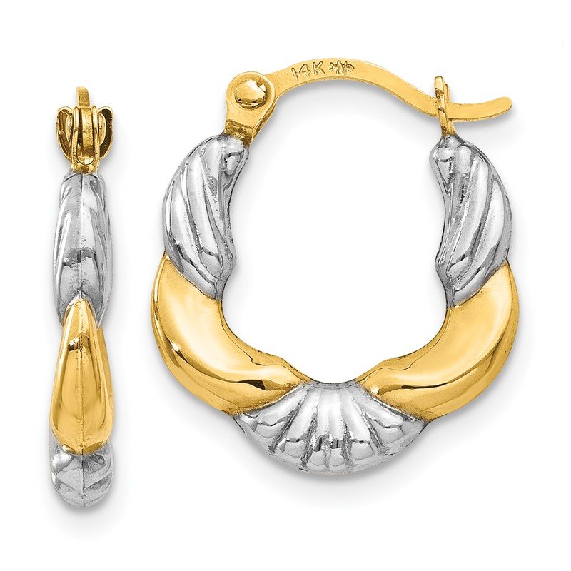 14K &amp; Rhodium Hollow Scalloped Hoop Earrings