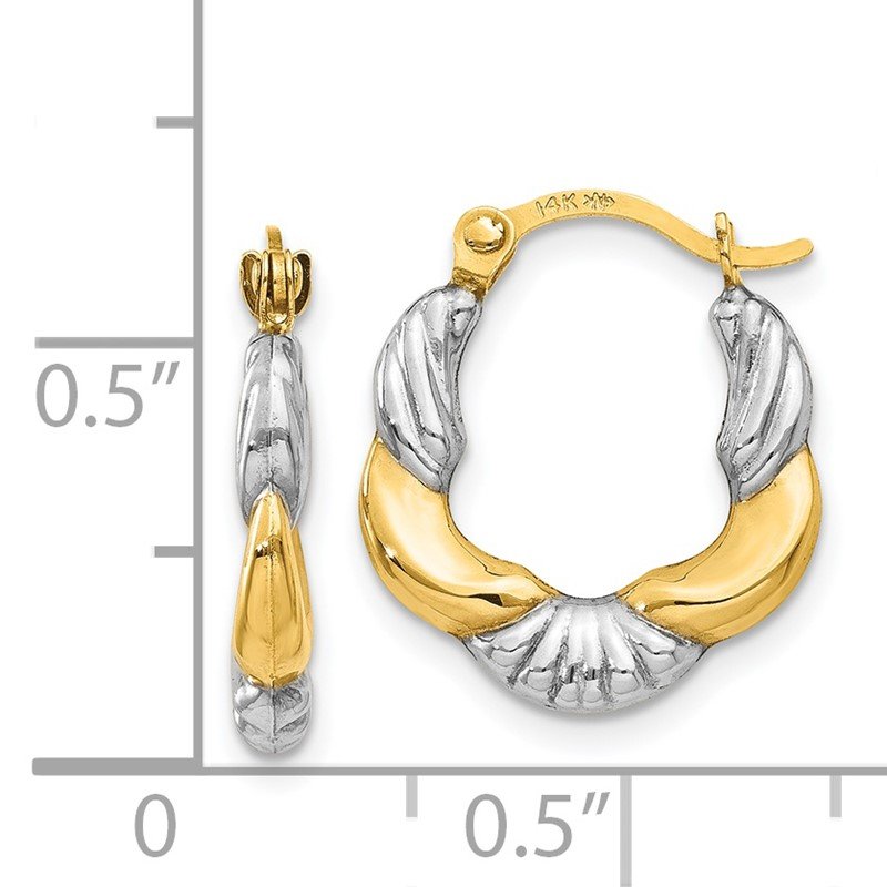 14K &amp; Rhodium Hollow Scalloped Hoop Earrings