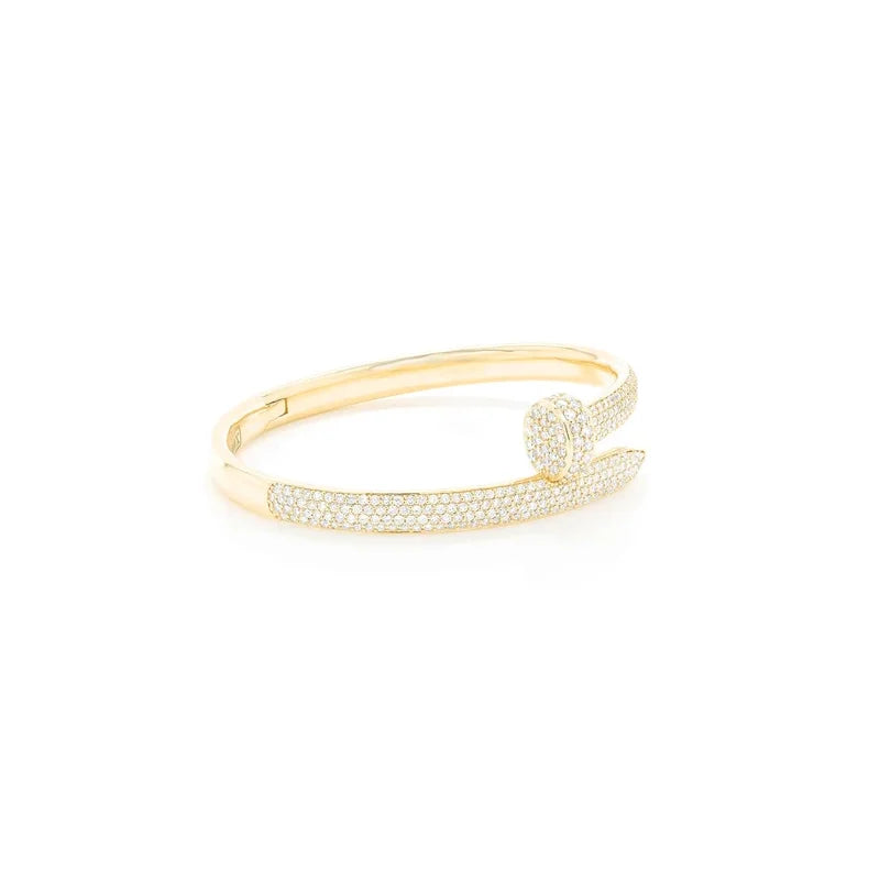 Small Half Diamond Nail Bangle Bracelet 14K 2.75ctw
