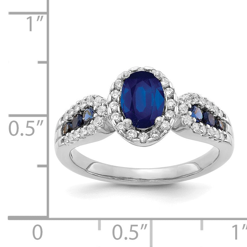 14k White Gold Diamond and Oval Emerald Ring