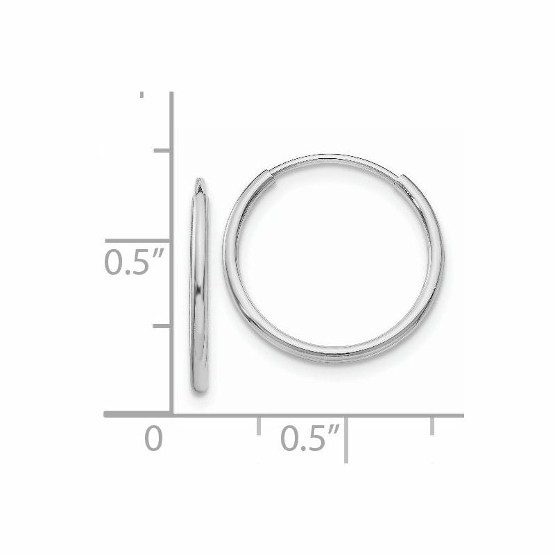 14k White Gold 1.2x16mm Polished Endless Tube Hoop Earrings