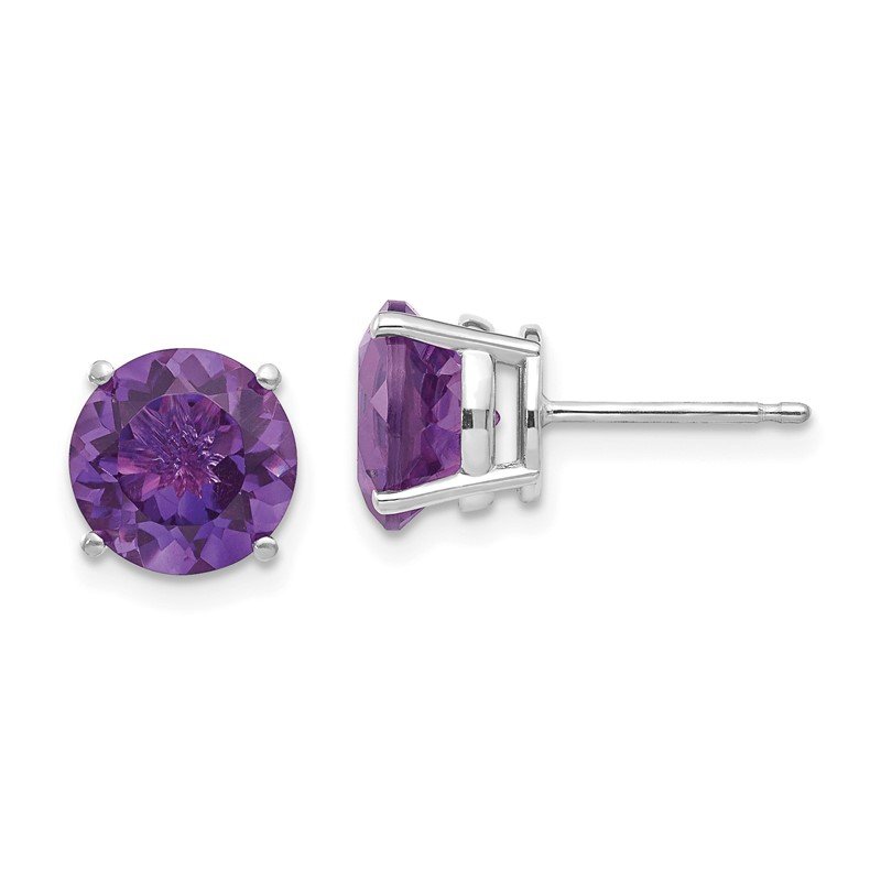 14k White Gold 8mm Round Amethyst Post Earrings