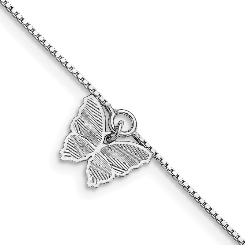Sterling Silver Rhodium-plated Butterfly Charm 9 inch Plus 1 inch Extender - Total 10 inch Anklet
