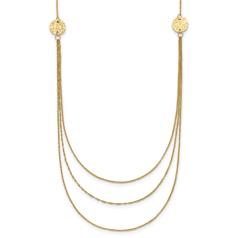 14K 3-Layer Ropa Chain Bib with Textured Side Circles 16 inch Necklace Plus 2 inch Extender