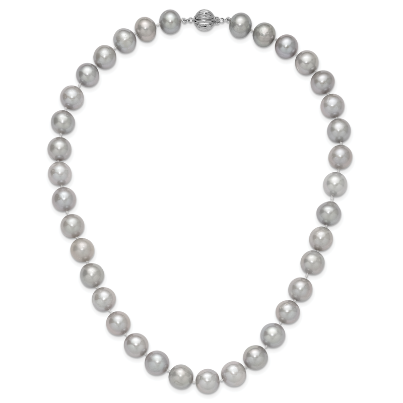 14k White Gold 11-12mm Grey Near-Round Freshwater Cultured Pearl 18 inch Necklace