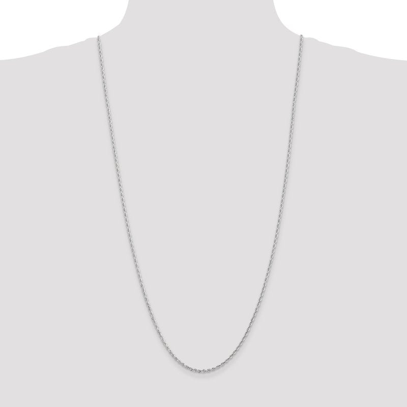 14K White Gold 10 Inch 2.25mm Diamond-cut Quadruple Rope Lobster Clasp Chain