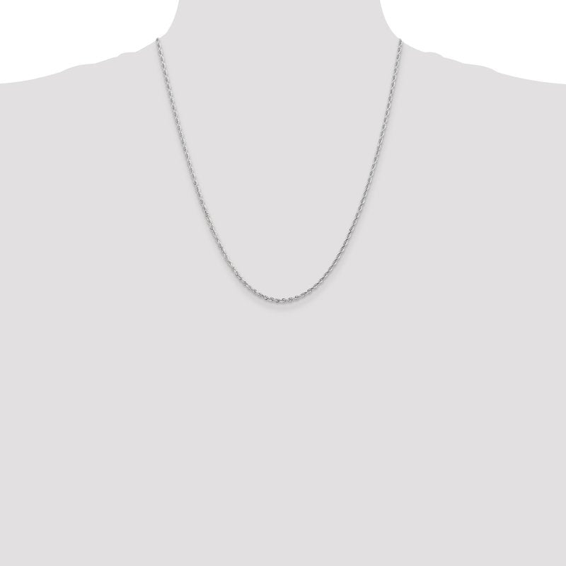 14K White Gold 10 Inch 2.25mm Diamond-cut Quadruple Rope Lobster Clasp Chain