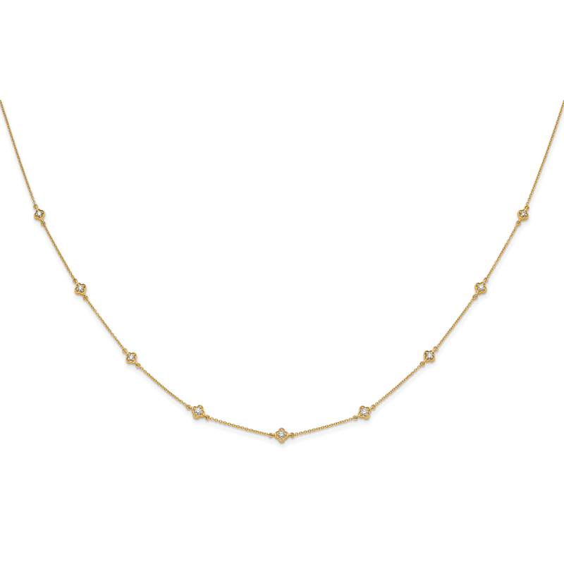 14k White Gold Complete 1/2 carat Diamond Quatrefoil Design 9-Station 18 inch Necklace