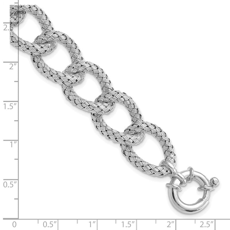 Sterling Silver RH-plated Polished Textured Bracelet