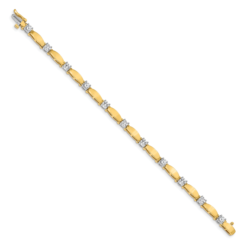 14k Two-tone Complete 2.75 carat Round AA Diamond Curved Bar Link 7 inch Tennis Bracelet
