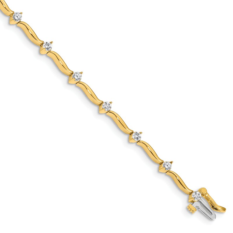 14k Complete 1 carat  Round AAA Diamond 2-prong Wavy Bar Link 7 inch Tennis Bracelet
