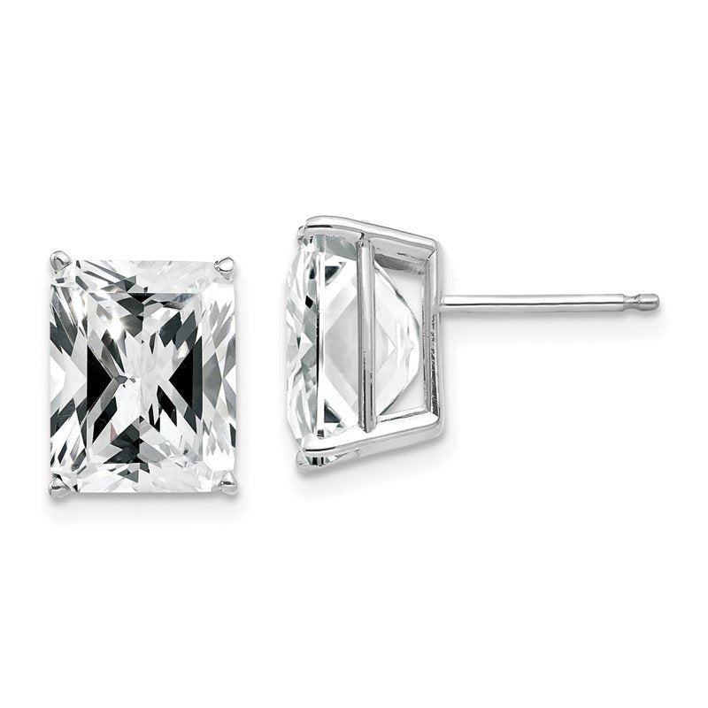 14k White Gold 10x8mm Emerald-Cut Cubic Zirconia Post Earrings